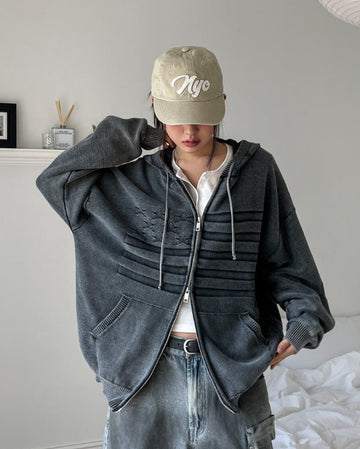 American Flag Pigment Knit Hood Zip-Up